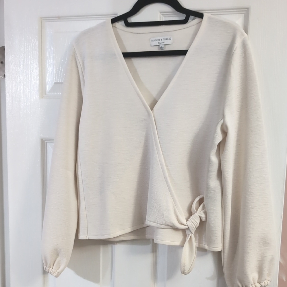 Madewell Cream Wrap Blouse with Tie Detail